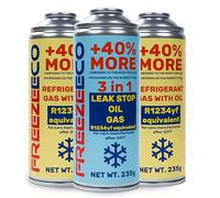 FREEZECO 3 en 1 + 2 x 2 en 1 - R1234yf - 2 boîtes de rechange de réfrigérant avec huile de remplissage de climatisation pour véhicules après 2016 - 235 g