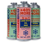 FREEZECO 3 en 1 + 2 x 2 en 1 - R134a + 2 boîtes de rechange de réfrigérant avec huile de remplissage de climatisation pour voiture 1995-2016, 235 g
