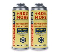 FREEZECO R1234yf Lot de 2 boîtes de liquide réfrigérant de rechange 2 en 1 avec huile de remplissage de climatisation pour véhicules après 2016, 235 g
