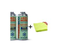 FreezeEco 2x 2in1 réfrigérant de climatisation R134a avec huile et mastic d'étanchéité + Microfibre