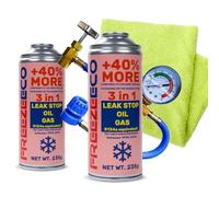 FreezeEco 2x 3-en-1 Réfrigérant de remplacement R134a pour climatisation avec huile et agent d'étanchéité + tuyau + chiffon