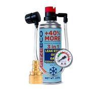 FREEZEECO HOBBY réfrigérant de remplacement r1234yf pour climatisation automobile -1 boîte 3en1, 235g avec conduite intégrée et manomètre + adaptateur