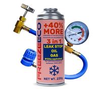 FreezeECO Lot de 2 : 3 en 1 LeakStop/huile/gaz 235 g type A + tuyau manomètre 15/30 cm FE type A [équivalent R134a/R12 - Véhicules 1995-2016] Type A (11,5 mm) 235 g