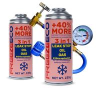 FreezeECO Lot de 3 pièces : 2 x 3 en 1 LeakStop/huile/gaz 235 g type A + tuyau manomètre 15/30 cm FE type A [équivalent R134a/R12 - Voitures 1995-2016] Type A (11,5 mm) 470 g