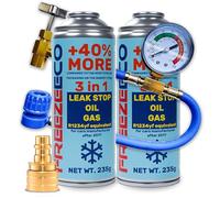 FREEZEECO réfrigérant de remplacement r1234yf pour climatisation automobile -2 boîtes 3en1, 235g + conduite de pression avec manomètre + adaptateur