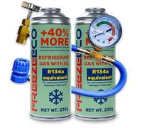 FreezeECO Lot de 3 pièces : 2 x 2 en 1 gaz avec liquide frigorigène OIL 235 g type A + tuyau manomètre 15/30 cm FE type A [équivalent R134a/R12 - Voitures 1995-2016] Type A (11,5 mm) 470 g