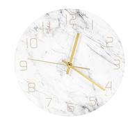 Frefgikty Horloge murale à quartz analogique silencieuse en marbre blanc 3D chic imprimé marbre blanc montre murale moderne ronde décoration d'intérieur