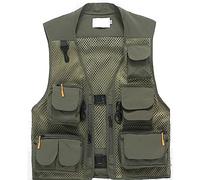 Freiesoldaten pour des Hommes Multi Pocket Gilet Extérieur Pêche Camping Vêtements d'extérieur Mesh Respirant Gilet Décontracté , Vert kaki , EU M = Asia L