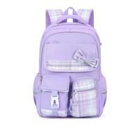 Freiesoldaten Sac à dos léger pour filles - Résistant à l'eau avec sangle de chariot - Cartable à carreaux kawaii - Sac à dos léger pour l'école et les voyages - 9 à 16 ans, violet, Sac à dos tyrolien