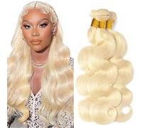 Freiuoke Lot de 3 trames de cheveux humains 613, 30,5 cm, 35,6 cm, 40,6 cm, ondulés, blonds, vierges Remy