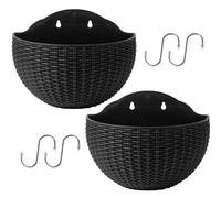 Freiwncr 2pcs jardinière Mural, Imitation en rotin à moitié Ronde Verticale Murale Suspendue avec Crochets, Pot de Plante Suspendue décorative pour Jardin intérieur balustra