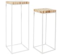 AltoBuy FREJ - Duo de Sellettes Gigognes Rondins de Bois et Métal Blanc