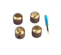 FRELEAN Guitar Knob Replacement Kit | 4 Metal Knob Hats & 1 Slot Screwdriver | Compatible for Electric/Acoustic Guitar/Bass/Ukulele | Sturdy & Mark - Protective Control Knobs