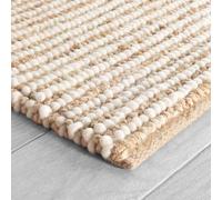 FRELISH DECOR Tapis contemporain en laine et jute tissé à la main à grosses rayures pour chambre à coucher, entrée, cuisine (0,9 x 1,5 m - Ivoire naturel)