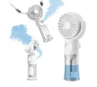 Frelisiy Ventilateur brumisateur portable à piles rechargeables, portable 4 vitesses et ventilateur personnel pivotant à 360° pour voyage, camping, extérieur (blanc)