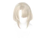 Freminet Perruque de cosplay courts blonds clairs avec frange, cheveux synthétiques, très doux et lisses, peignage facile, convient pour le cosplay de personnage de Comic-Con