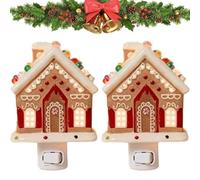 Frenaki Lebkuchenhaus-Nachtlicht - Süße Magie für stimmungsvolle Winternächte, Weihnachtsdorf-Figur zum Einstecken, farbige LEDs, gemütliche Dekoration für Schlafzimmer und Festtagsfeiern (2pc)