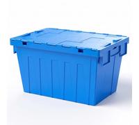 FRENAL Bac Navette 600×400×330 mm avec Couvercle, 65 L, Bleu | Bac Plastique Norme Europe HDPP, Couvercle Solidaire, Gerbable et Emboîtable pour Stockage, Transport et Logistique