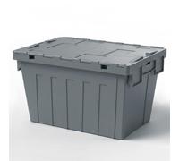 FRENAL Bac Navette 600×400×380 mm avec Couvercle, 80 L, Gris | Bac Plastique Norme Europe HDPP, Couvercle Solidaire, Gerbable et Emboîtable pour Stockage, Transport et Logistique