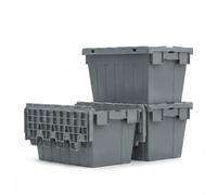 FRENAL Lot de 3 Bacs Navette 600×400×380 mm avec Couvercle, 80 L, Gris | Bac Plastique Norme Europe HDPP, Couvercle Solidaire, Gerbable et Emboîtable pour Stockage, Transport et Logistique