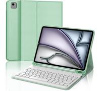French AZERTY Keyboard Case for iPad Air 11 Inch (M2) 2024 ¿ iPad Air 11 Inch Case with Pen Slot, Detachable Wireless Bluetooth Keyboard, Light Green