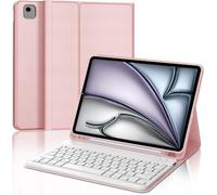 French AZERTY Keyboard Case for iPad Air 11 Inch (M2) 2024 - iPad Air 11 Inch Case with Pen Slot, Detachable Wireless Bluetooth Keyboard, Light Pink