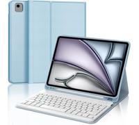 French AZERTY Keyboard Case for iPad Air 11 Inch (M2) 2024 ¿ iPad Air 11 Inch Case with Pen Slot, Detachable Wireless Bluetooth Keyboard, Light Blue