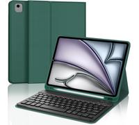 French AZERTY Keyboard Case for iPad Air 11 inch (M2) 2024 - iPad Air 11 Inch Case with Pen Slot, Detachable Wireless Bluetooth Keyboard, Dark Green