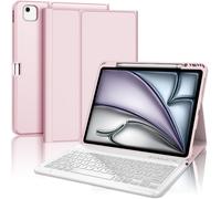French AZERTY Keyboard Case for iPad Air 13 Inch (M3) 2025 - iPad Air 13 Inch Case with Pen Slot, Detachable Wireless Bluetooth Keyboard, Light Pink