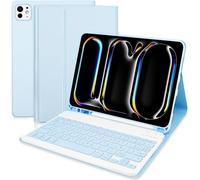 French AZERTY Keyboard Case for iPad Pro 11 M4 2024 (A2837, A3006, A2836) ¿ Removable Wireless Bluetooth (Blue)