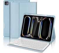 French AZERTY Keyboard Case for iPad Pro 13 Inch (M4) 2024 - iPad Pro 13 Inch Case with Pen Slot, Detachable Wireless Bluetooth Keyboard, Light Blue