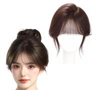 French Bangs Hair Toppers for Femmes Postiche Supérieur 100% Vrais Cheveux Humains Clip De Base En Soie 4 X 6 Cm for Toupet Extensions De Cheveux À Couverture 3D À 360° for Cheveux Fins(Brown)