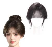 French Bangs Hair Toppers for Femmes Postiche Supérieur 100% Vrais Cheveux Humains Clip De Base En Soie 4 X 6 Cm for Toupet Extensions De Cheveux À Couverture 3D À 360° for Cheveux Fins(Black)