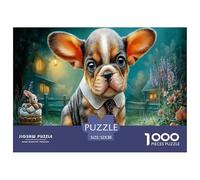 French Bouledogue Puzzle 1000 Pièces Jouet en Bois Jeu D'Intelligence Décoration Intérieure Campagne d'automne Challenge Toy Adultes & Enfants des 14 Ans 52x38cm/1000pcs