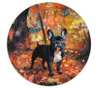 French BULLChien Puzzle 1000 Pièces Autumn Forêt Ronde Puzzle Jeu D'Intelligence Décoration Murale pour Toute La Famille 1000pcs (67.5x67.5cm)
