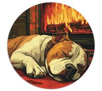 French BULLChien Puzzle 1000 Pièces Cheminée Ronde Puzzle Jeu Cadeau Unique Décor À La Maison pour Jeux D'activités Familiales 1000pcs (67.5x67.5cm)