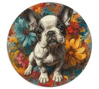 French BullChien Puzzle 1000 Pièces Fleur Ronde Puzzle Jeu D'Intelligence Décor À La Maison pour Famille Exigeante, À Faire Soi-même, Décoration Murale, Cadeaux 1000pcs (67.5x67.5cm)