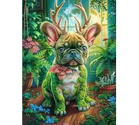 French Bulldog dans Les Fleurs 1000 Pièces Puzzle Amateur d'art en Carton Anti-Déchirure Haute Qualité Animaux et Plantes fantastiques Difficile Niveau Expert Décoration Murale Idée Cadeau Anniversa