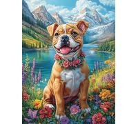 French Bulldog dans Les Fleurs 500 Pieces Casse-tête Personne Âgée en Carton Rigide sans Déformation Contes de fées Animaux et Plantes Facile Débutant Thérapie Occupationnelle Anti-Stress Petit Prix