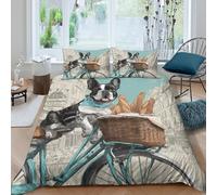 French bulldog Ensemble De Literie 3 Pièces 3D Imprimée Microfibre Hypoallergique Paris street Linge de Lit avec 2 Taies d'oreiller Hypoallergique for Décoration de Chambre Single（135x200cm）