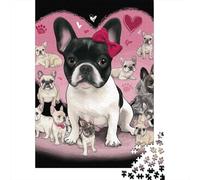 French Bulldog Family Love Puzzle 1000 Pièces Cadeau Unique Jeu Éducatif Challenge Toy À De Qualité Supérieure Peinture Art pour Adultes Et Enfants À Partir De 14 Ans 70x50cm/1000pcs