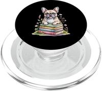 French Bulldog Frenchie Bookworm Flowers Book Reading Books PopSockets PopGrip pour MagSafe