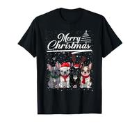 French Bulldog Merry Christmas Lights Reindeer Elf Santa T-Shirt