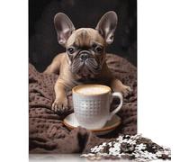 French Bulldog Pup Coffee Puzzle 1000 Pièces Cadeau Unique Jeu Éducatif Défi Jouet À De Qualité Supérieure Peinture Art pour Adultes Et Enfants À Partir De 14 Ans 1000pcs (75x50cm)