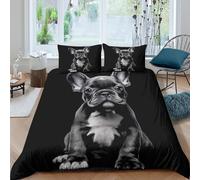 French Bulldog Puppy Housse de Couette 3 Pièces 3D Imprimée Microfibre Hypoallergique Noir Blanc and Art Parure de Lit avec 2 x Taies d'oreiller Respirante for Ado King（220x240cm）