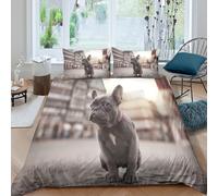 French bulldog puppy Linge de Lit Imprimé en 3D Microfibre résistante 3 pièces Urban street pet Ensemble De Literie avec Fermeture Éclair Résistante for Chambre de garçons Single（140x200cm）