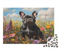 French Bulldog Puzzles 1000 Pièces Cadeau Unique Fleur mer Challenge Toy À De Qualité Supérieure Peinture Art pour Adultes Et Enfants 1000pcs (75x50cm)