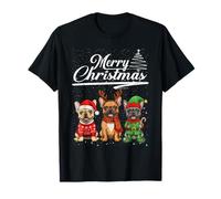 French Bulldog Reindeer Elf Santa Hat Merry Christmas Pajama T-Shirt