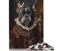 French Bulldog Renaissance King Regal Pet Portrait Puzzles 1000 Pieces Cadeau Unique Jeu Éducatif Challenge Toy À De Qualité Supérieure Peinture Art pour Adultes Et Enfants 1000pcs (75x50cm)