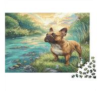 French Bulldog River Landscape Jigsaw Puzzle for Adults 1000 Piece Jigsaw Puzzle Relaxation Home Decor 70x50cm/1000pcs